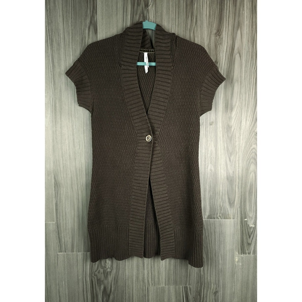 Anchor Blue Womens Brown Short Sleeve Hooded Cardigan Sweater XL Single Button